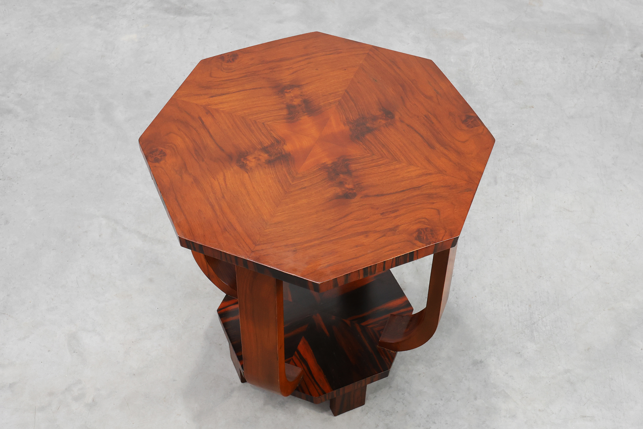 Octagonal Art Deco side or coffee table in wood, France 1920sthumbnail
